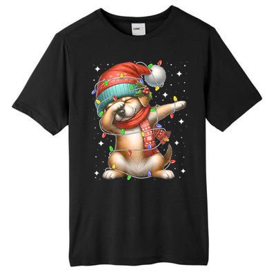 Dabbing Dog Santa Hat Christmas Lights Tall Fusion ChromaSoft Performance T-Shirt