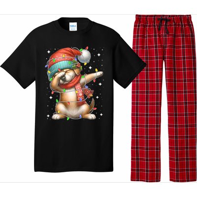 Dabbing Dog Santa Hat Christmas Lights Pajama Set