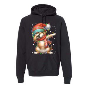 Dabbing Dog Santa Hat Christmas Lights Premium Hoodie