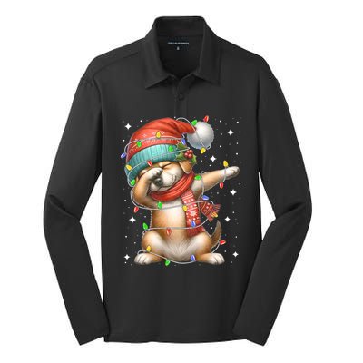 Dabbing Dog Santa Hat Christmas Lights Silk Touch Performance Long Sleeve Polo