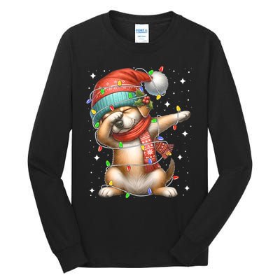 Dabbing Dog Santa Hat Christmas Lights Tall Long Sleeve T-Shirt