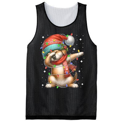 Dabbing Dog Santa Hat Christmas Lights Mesh Reversible Basketball Jersey Tank