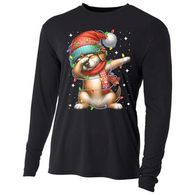 Dabbing Dog Santa Hat Christmas Lights Cooling Performance Long Sleeve Crew