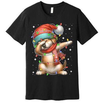 Dabbing Dog Santa Hat Christmas Lights Premium T-Shirt