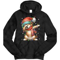 Dabbing Dog Santa Hat Christmas Lights Tie Dye Hoodie