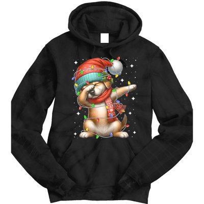 Dabbing Dog Santa Hat Christmas Lights Tie Dye Hoodie