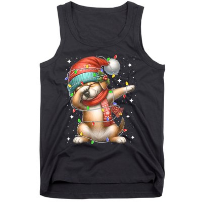 Dabbing Dog Santa Hat Christmas Lights Tank Top