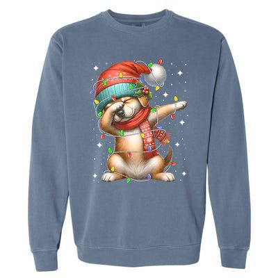 Dabbing Dog Santa Hat Christmas Lights Garment-Dyed Sweatshirt