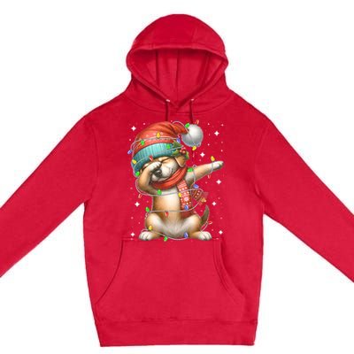 Dabbing Dog Santa Hat Christmas Lights Premium Pullover Hoodie