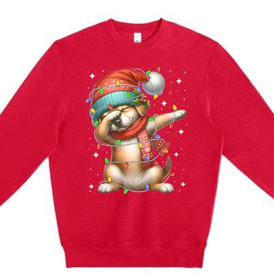 Dabbing Dog Santa Hat Christmas Lights Premium Crewneck Sweatshirt