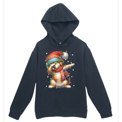 Dabbing Dog Santa Hat Christmas Lights Urban Pullover Hoodie