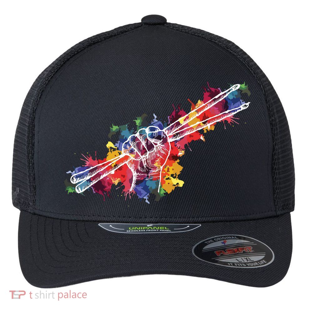Drummer Drum Set Drumsticks Flexfit Unipanel Trucker Cap