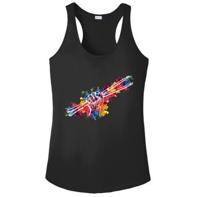 Drummer Drum Set Drumsticks Ladies PosiCharge Competitor Racerback Tank