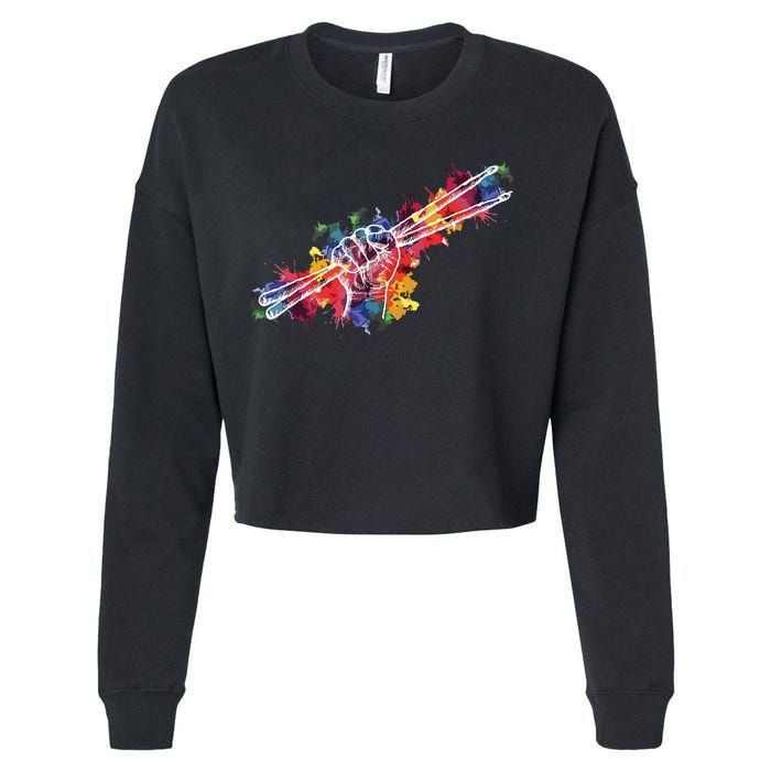 Drummer Drum Set Drumsticks Cropped Pullover Crew