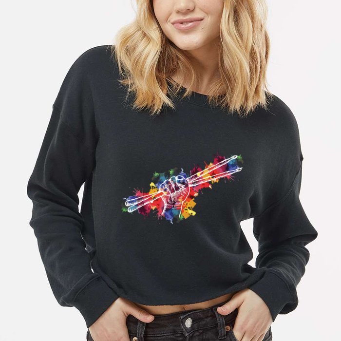 Drummer Drum Set Drumsticks Cropped Pullover Crew