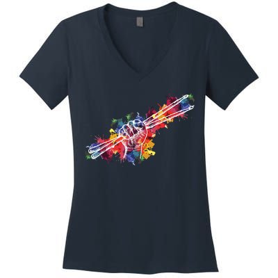 Drummer Drum Set Drumsticks Women's V-Neck T-Shirt