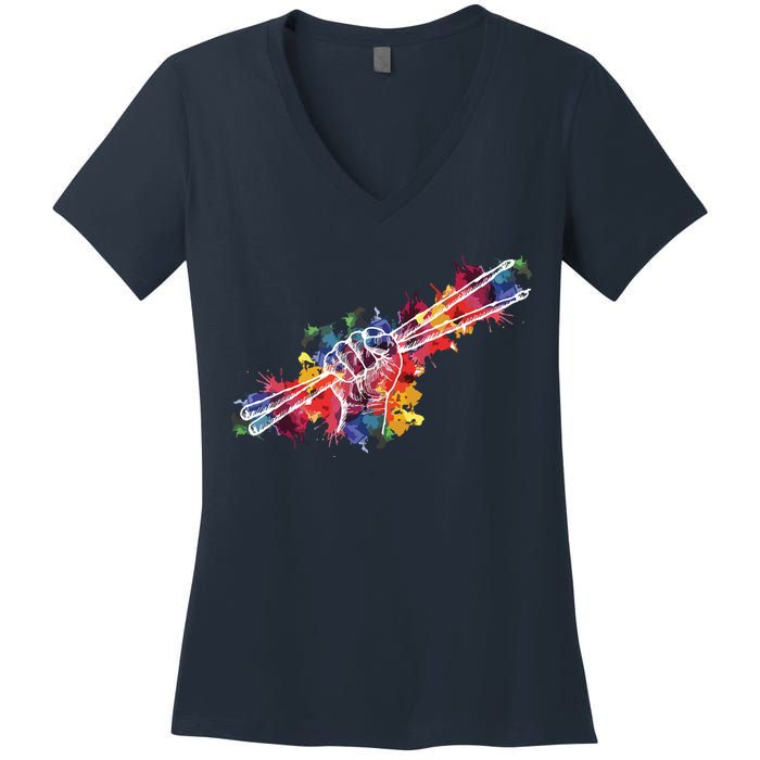Drummer Drum Set Drumsticks Women's V-Neck T-Shirt