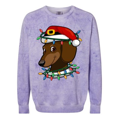 Dachshund Doxie Santa Christmas Pajama Top Xmas Lights Gift Colorblast Crewneck Sweatshirt