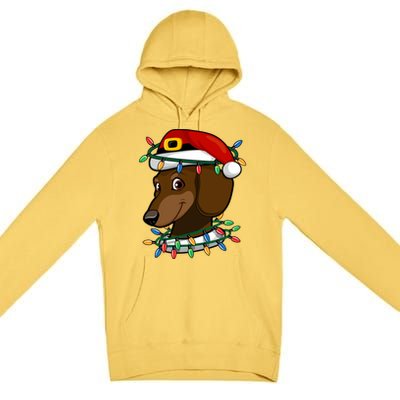 Dachshund Doxie Santa Christmas Pajama Top Xmas Lights Gift Premium Pullover Hoodie