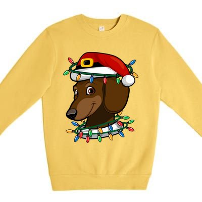 Dachshund Doxie Santa Christmas Pajama Top Xmas Lights Gift Premium Crewneck Sweatshirt