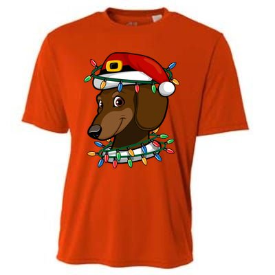 Dachshund Doxie Santa Christmas Pajama Top Xmas Lights Gift Cooling Performance Crew T-Shirt