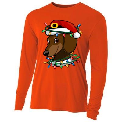 Dachshund Doxie Santa Christmas Pajama Top Xmas Lights Gift Cooling Performance Long Sleeve Crew