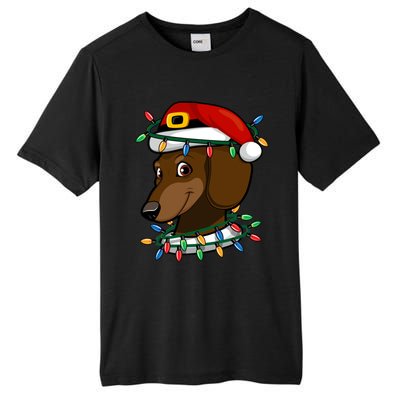 Dachshund Doxie Santa Christmas Pajama Top Xmas Lights Gift Tall Fusion ChromaSoft Performance T-Shirt