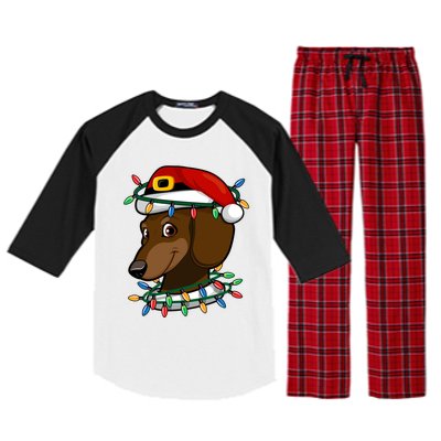 Dachshund Doxie Santa Christmas Pajama Top Xmas Lights Gift Raglan Sleeve Pajama Set