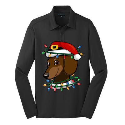 Dachshund Doxie Santa Christmas Pajama Top Xmas Lights Gift Silk Touch Performance Long Sleeve Polo