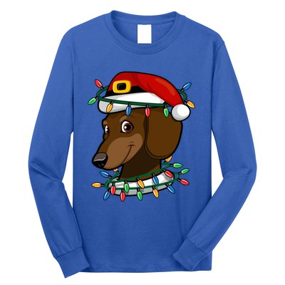 Dachshund Doxie Santa Christmas Pajama Top Xmas Lights Gift Long Sleeve Shirt