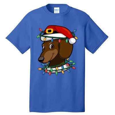 Dachshund Doxie Santa Christmas Pajama Top Xmas Lights Gift Tall T-Shirt