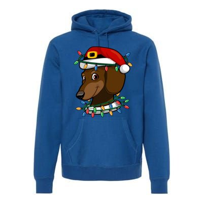 Dachshund Doxie Santa Christmas Pajama Top Xmas Lights Gift Premium Hoodie