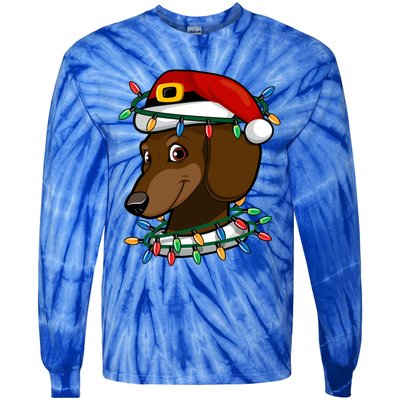 Dachshund Doxie Santa Christmas Pajama Top Xmas Lights Gift Tie-Dye Long Sleeve Shirt