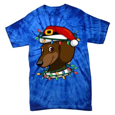 Dachshund Doxie Santa Christmas Pajama Top Xmas Lights Gift Tie-Dye T-Shirt