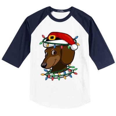 Dachshund Doxie Santa Christmas Pajama Top Xmas Lights Gift Baseball Sleeve Shirt