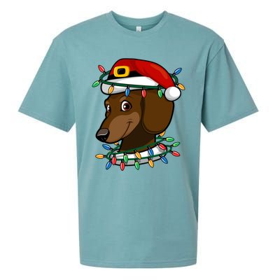 Dachshund Doxie Santa Christmas Pajama Top Xmas Lights Gift Sueded Cloud Jersey T-Shirt