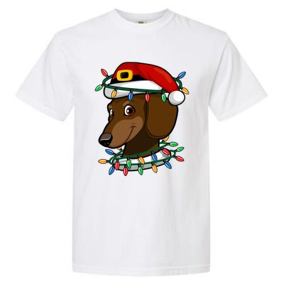 Dachshund Doxie Santa Christmas Pajama Top Xmas Lights Gift Garment-Dyed Heavyweight T-Shirt