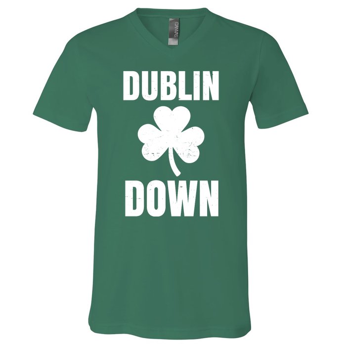 Dublin Down St Patricks Day Clover V-Neck T-Shirt