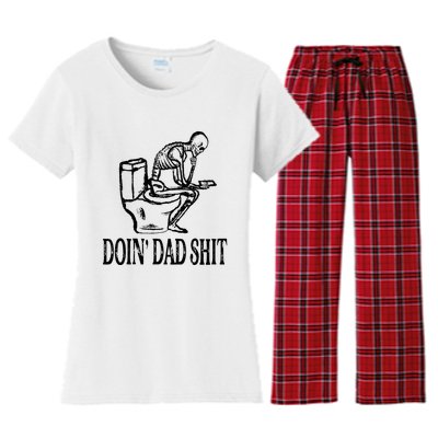 Doing Dad Shit Funny Skeleton Dad Joke Fathers Day Women's Flannel Pajama Set