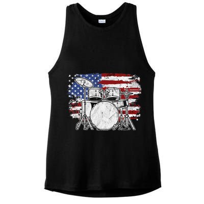 Drummer Drum Set Drums USA Flag American 4th Of July Gift Ladies PosiCharge Tri-Blend Wicking Tank
