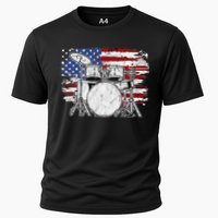 Drummer Drum Set Drums USA Flag American 4th Of July Gift Cooling Performance Crew T-Shirt