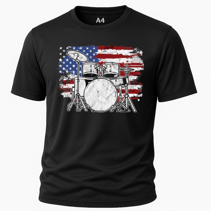 Drummer Drum Set Drums USA Flag American 4th Of July Gift Cooling Performance Crew T-Shirt