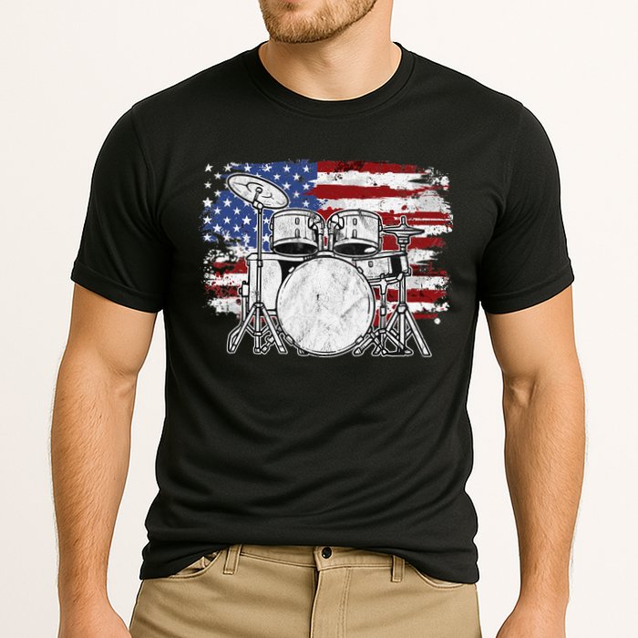 Drummer Drum Set Drums USA Flag American 4th Of July Gift Cooling Performance Crew T-Shirt