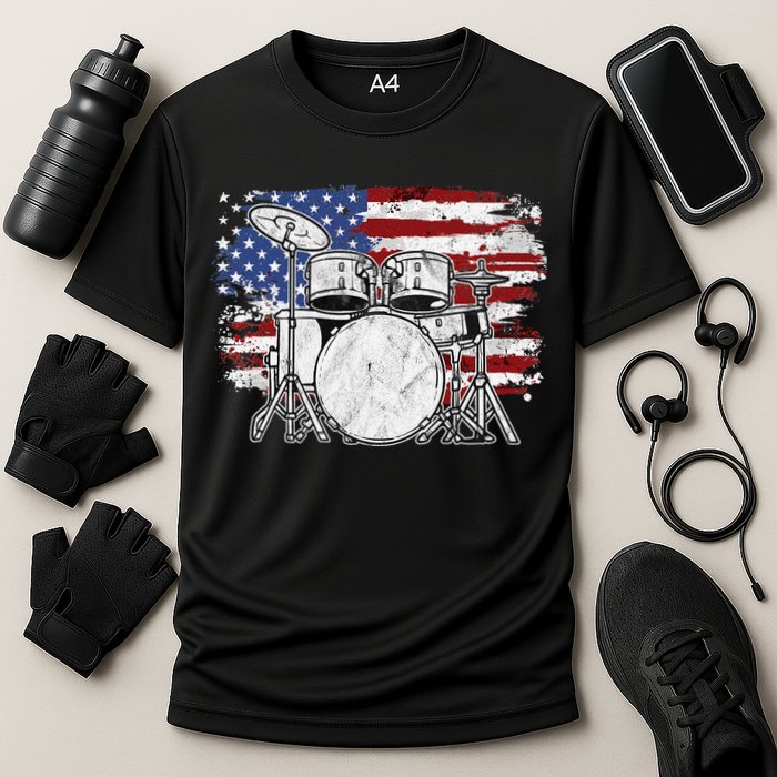 Drummer Drum Set Drums USA Flag American 4th Of July Gift Cooling Performance Crew T-Shirt