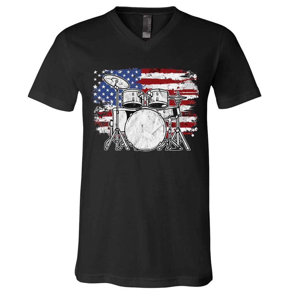 Drummer Drum Set Drums USA Flag American 4th Of July Gift V-Neck T-Shirt