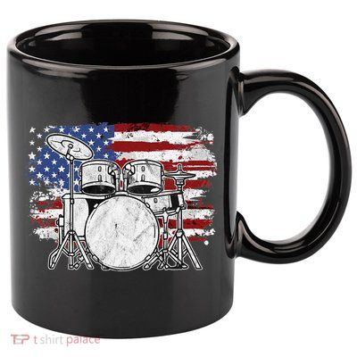 Drummer Drum Set Drums USA Flag American 4th Of July Gift 11oz C Handle Ceramic Mug