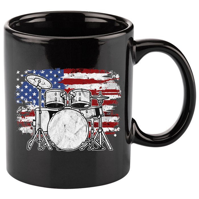 Drummer Drum Set Drums USA Flag American 4th Of July Gift 11oz C Handle Ceramic Mug