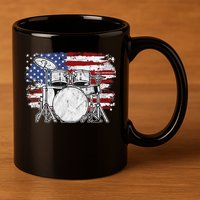 Drummer Drum Set Drums USA Flag American 4th Of July Gift 11oz C Handle Ceramic Mug