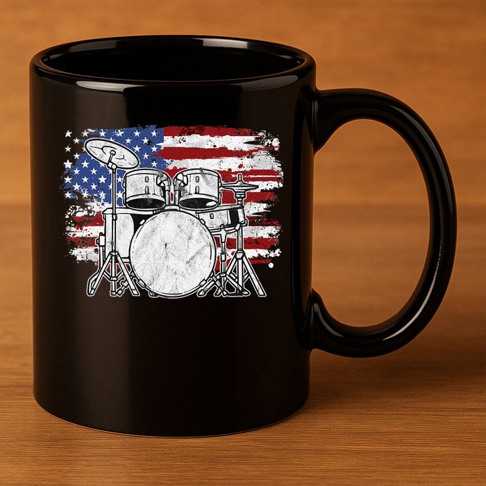 Drummer Drum Set Drums USA Flag American 4th Of July Gift 11oz C Handle Ceramic Mug
