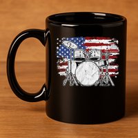 Drummer Drum Set Drums USA Flag American 4th Of July Gift 11oz C Handle Ceramic Mug
